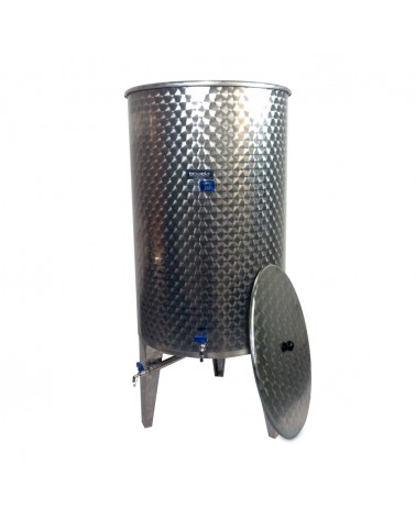 Stainless steel tank with conical bottom and dust cover