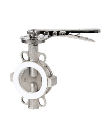 Wafer type butterfly valve with flanged mounting − split body in stainless steel