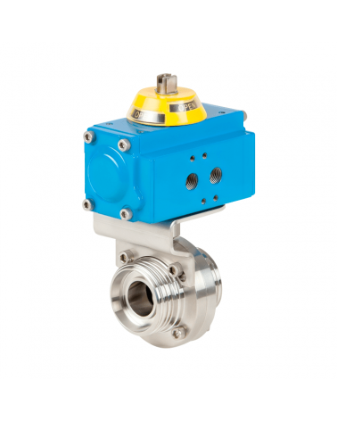 Butterfly valve threaded ends with double-acting pneumatic actuator