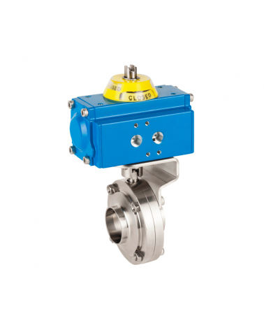 Butterfly valve weld/weld ends with double-acting pneumatic actuator