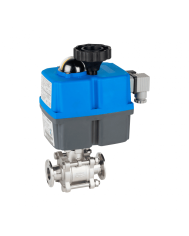 Válvula esfera 3 piezas Clamp con actuador eléctrico monofásico