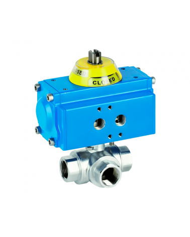 3-way ball valve "L" with single-acting pneumatic actuator