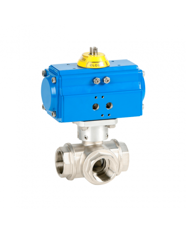 3-way "T" ball valve with single-acting pneumatic actuator