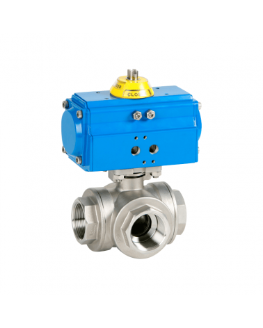 3 way "L" ball valve with single-acting pneumatic actuator