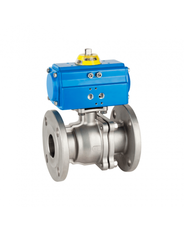 Flanged 2-piece ball valve with single-acting pneumatic actuator