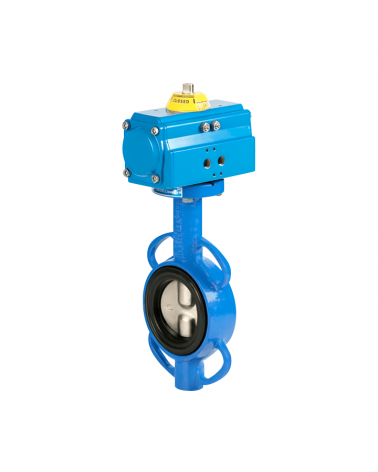 Wafer type butterfly valve with single-acting pneumatic actuator