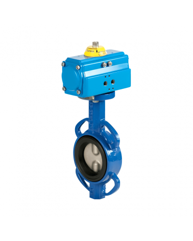 Wafer type butterfly valve with single-acting pneumatic actuator