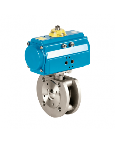 1-piece Wafer type ball valve with double-acting pneumatic actuator