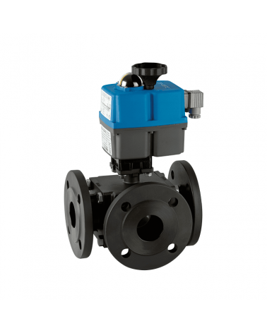 3-way flanged ball valve "T" with single-phase electric actuator