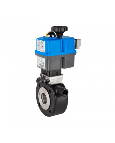 1-piece Wafer type ball valve with heating chamber and single-phase electric actuator