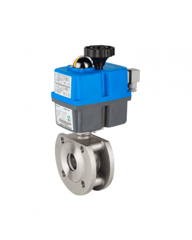 1-piece Wafer type ball valve with single-phase electric actuator