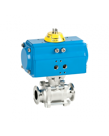 3-piece Clamp ball valve with double-acting pneumatic actuator