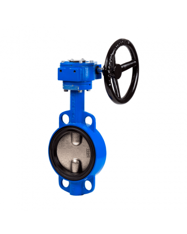 Wafer type butterfly valve with manual gearbox and flanged mounting − cast iron body
