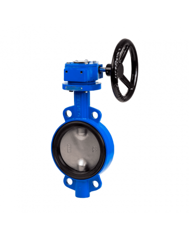 Wafer type butterfly valve with manual gearbox and flanged mounting − cast iron body