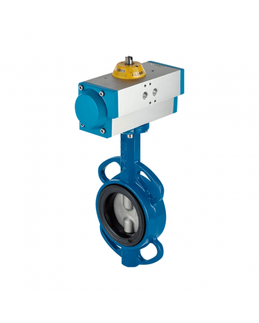 Wafer type butterfly valve with single-acting pneumatic actuator