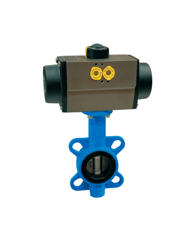 Wafer type butterfly valve with single acting pneumatic actuator