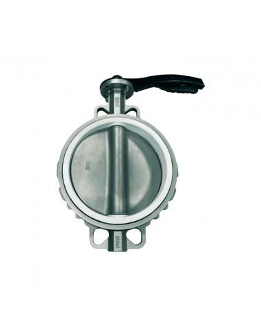 Wafer butterfly valve with centred shaft