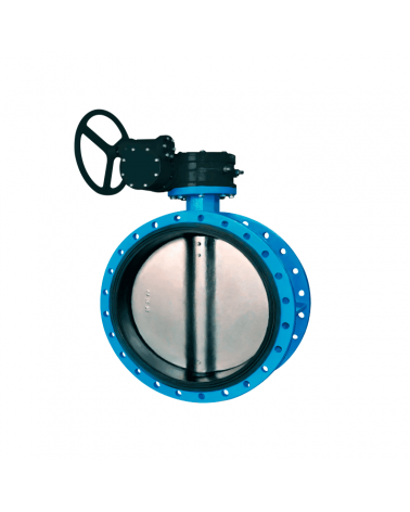 Double flanged butterfly valve with centered shaft